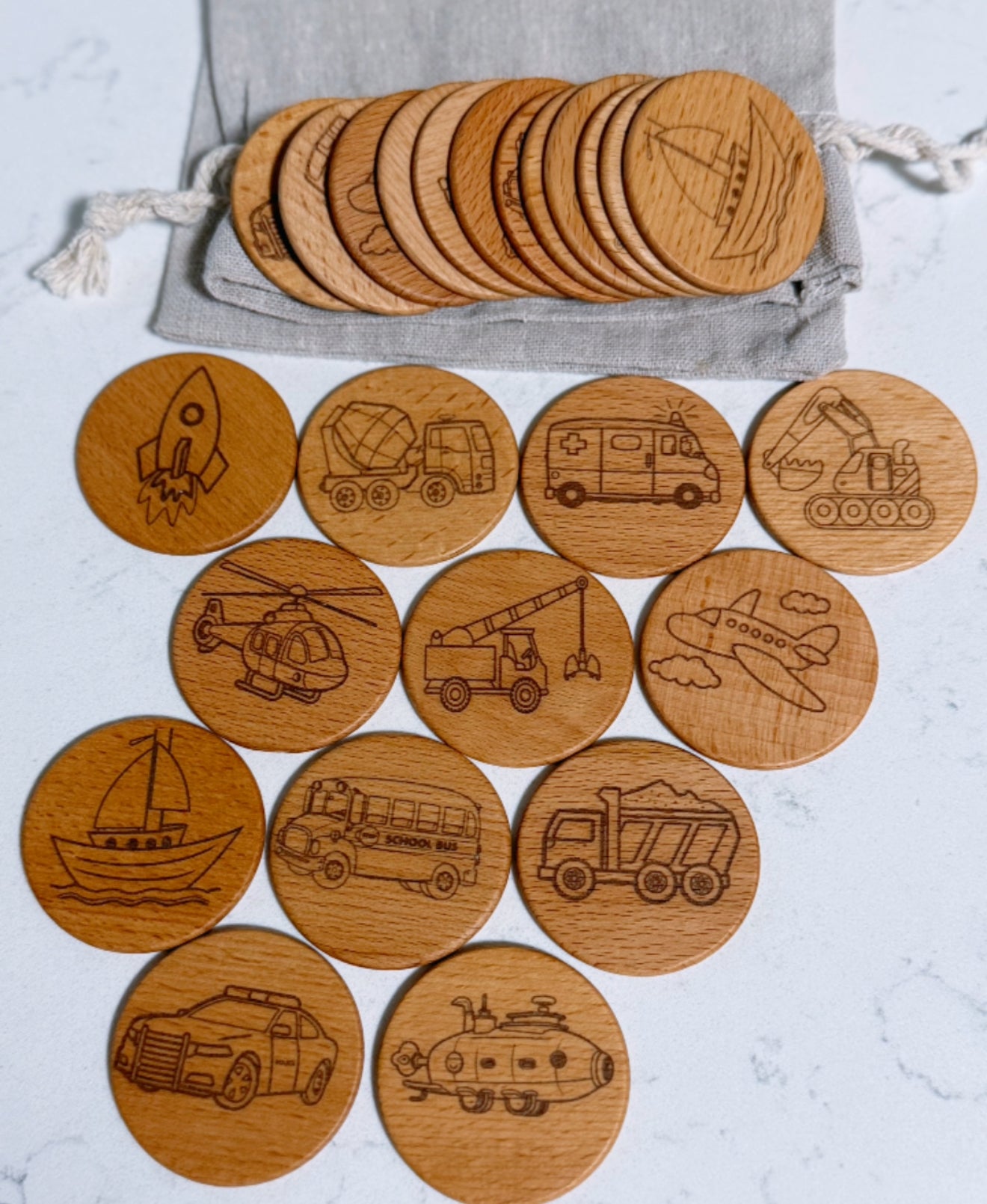 Wooden Vehicle Memory Playset |  Matching Game (24pcs)