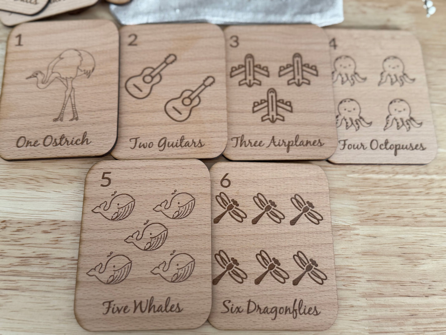 Wooden Number / Counting Flashcards for Preschoolers