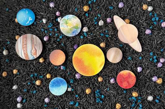 Wooden Planet Props for Space Sensory Set (9 Pieces)