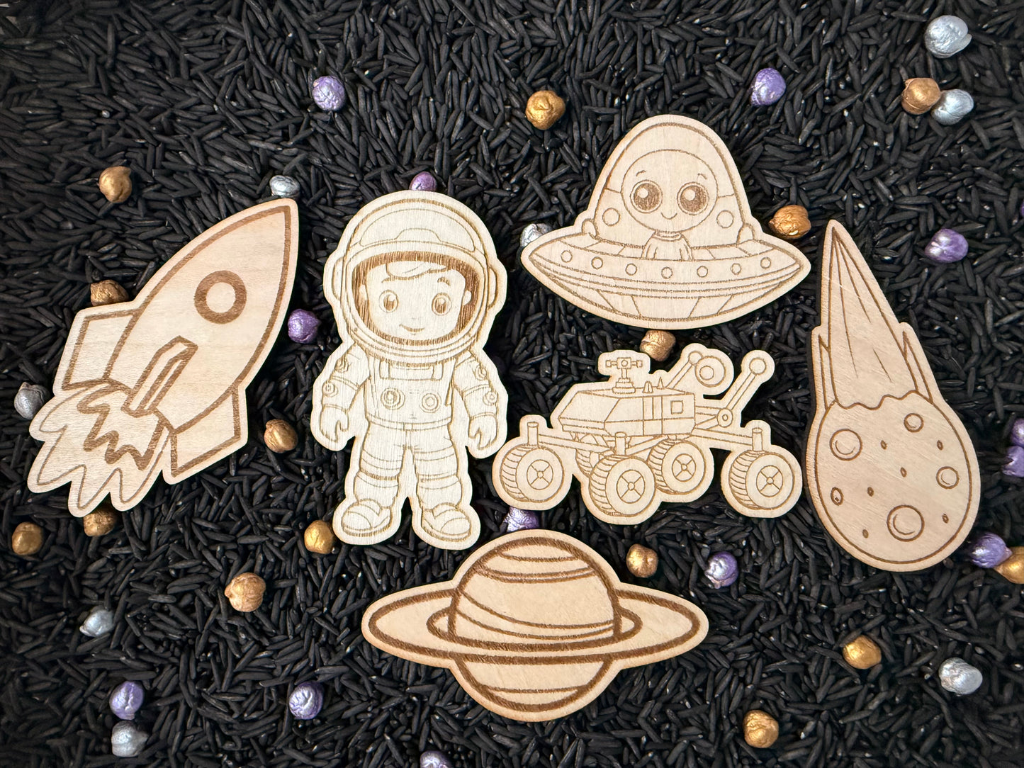 Space-Themed Wooden Sensory Play Props