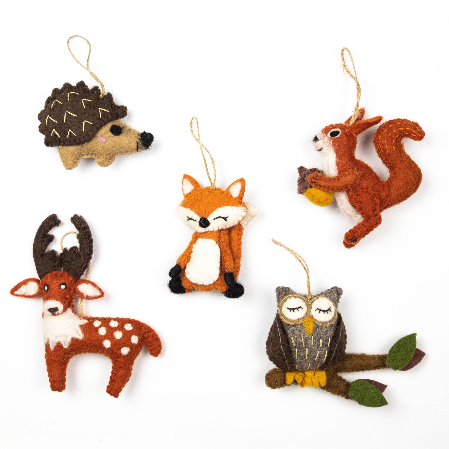 Felt Ornament Forest Animals Squirrel, Deer, Hedgehog, Fox and Owl.