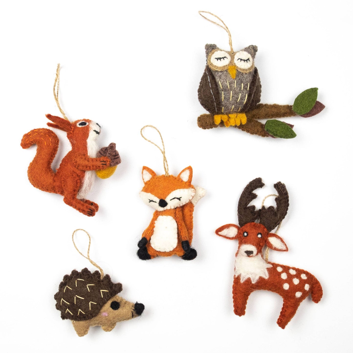 Felt Ornament Forest Animals Squirrel, Deer, Hedgehog, Fox and Owl.