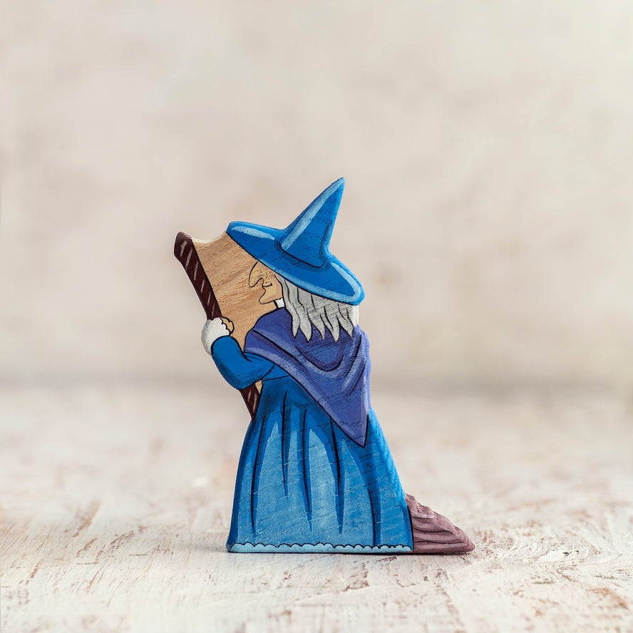 Wooden Old Witch Figurine, Handmade Halloween Decor