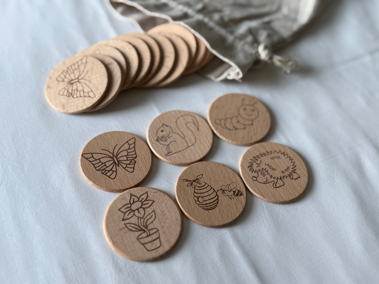 Spring-Themed Wooden Memory Matching Discs - Set of 24