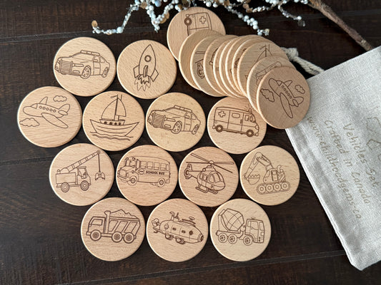 Wooden Vehicle Memory Playset |  Matching Game (24pcs)