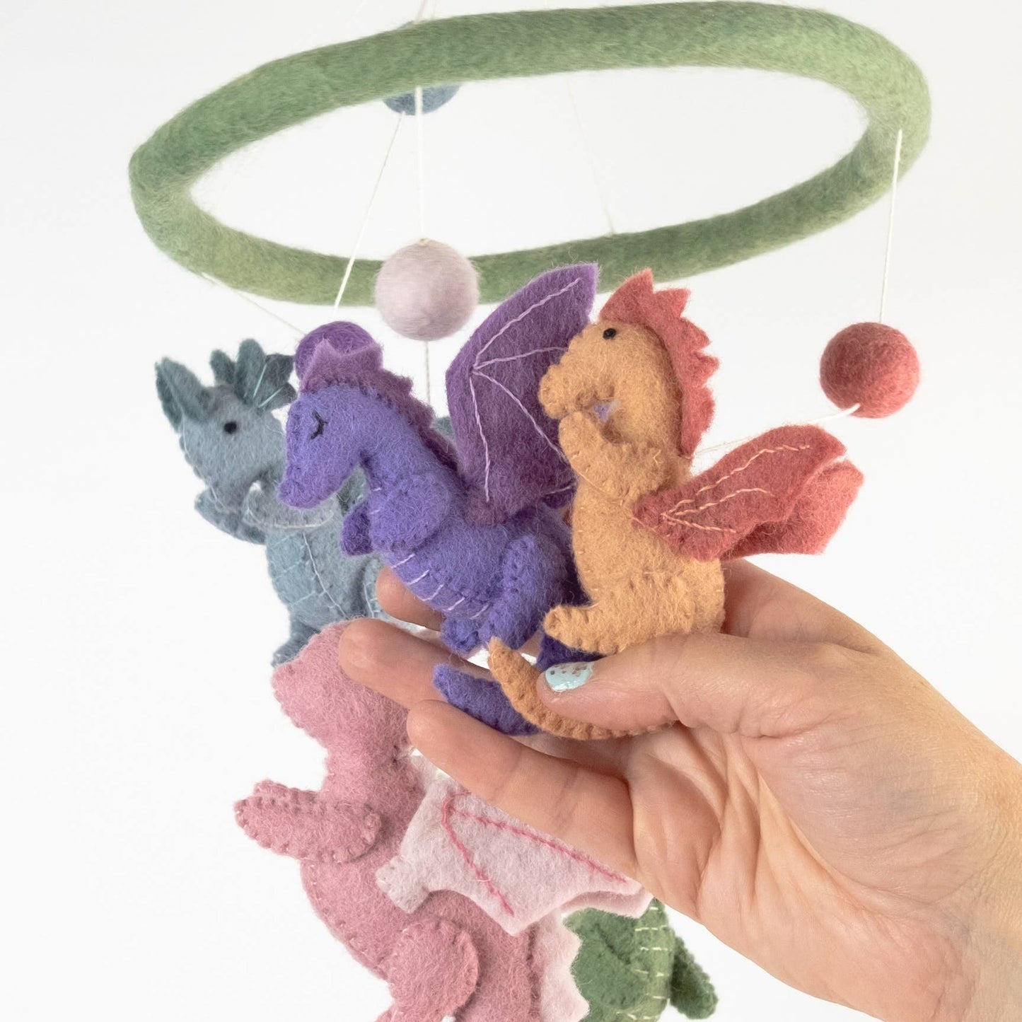 Nursery Cot Mobile - Felt Baby Dragon Pastel