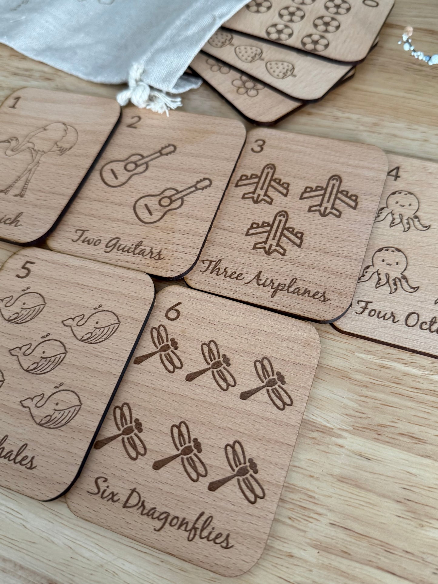 Wooden Number / Counting Flashcards for Preschoolers