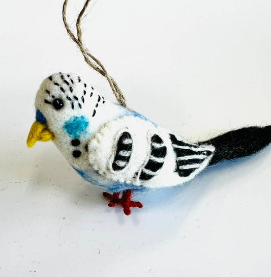 Blue Parakeet Felt Bird Ornament