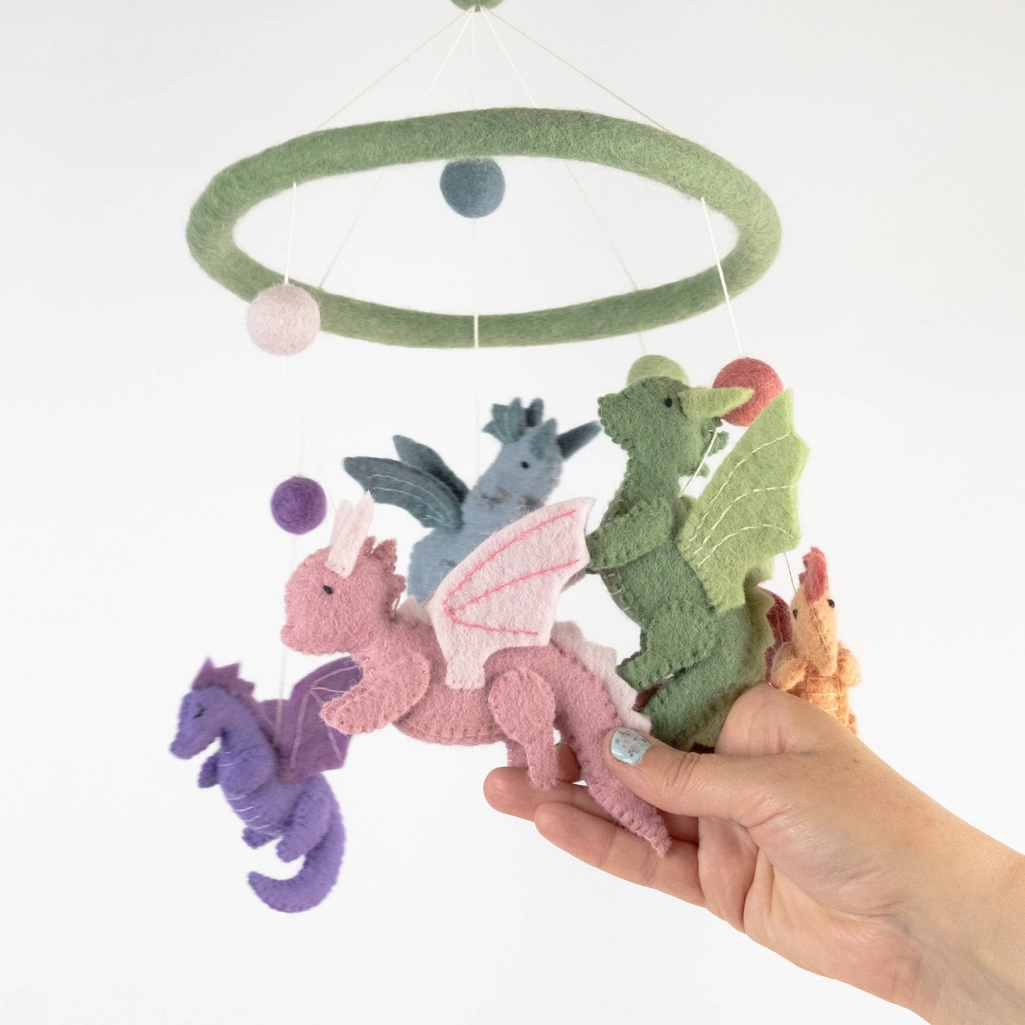 Nursery Cot Mobile - Felt Baby Dragon Pastel