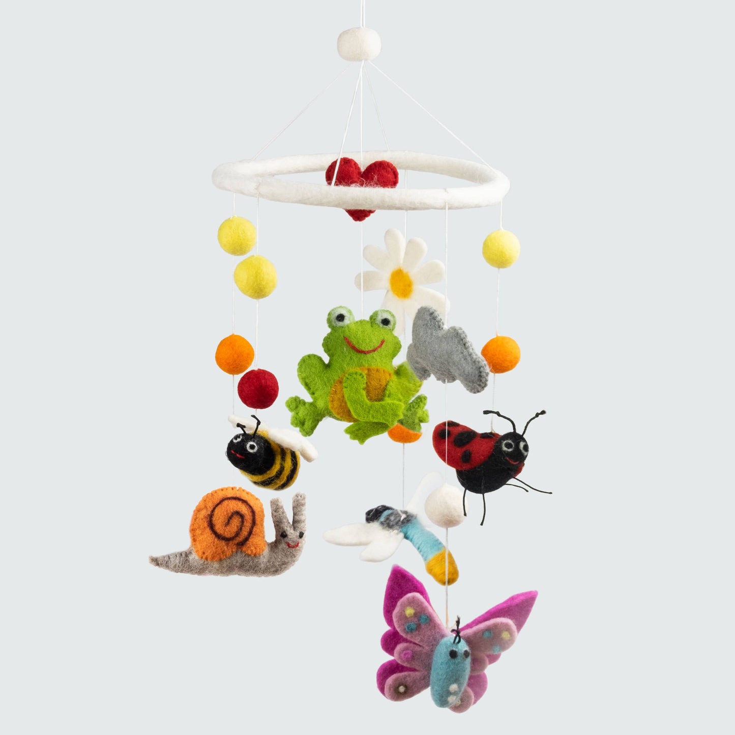 Nursery Cot Mobile - Felt Mobile Garden Friends Frog, Butterfly, Snail, Dragonfly