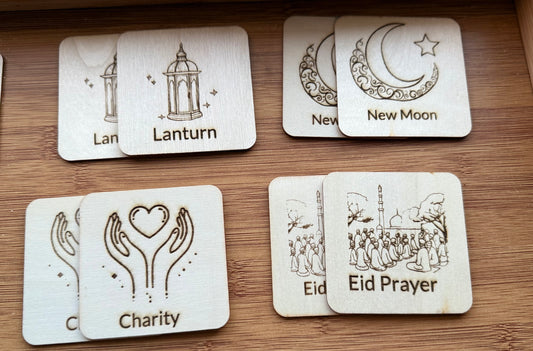 Ramadan-Themed Wooden Memory/Matching Flashcards