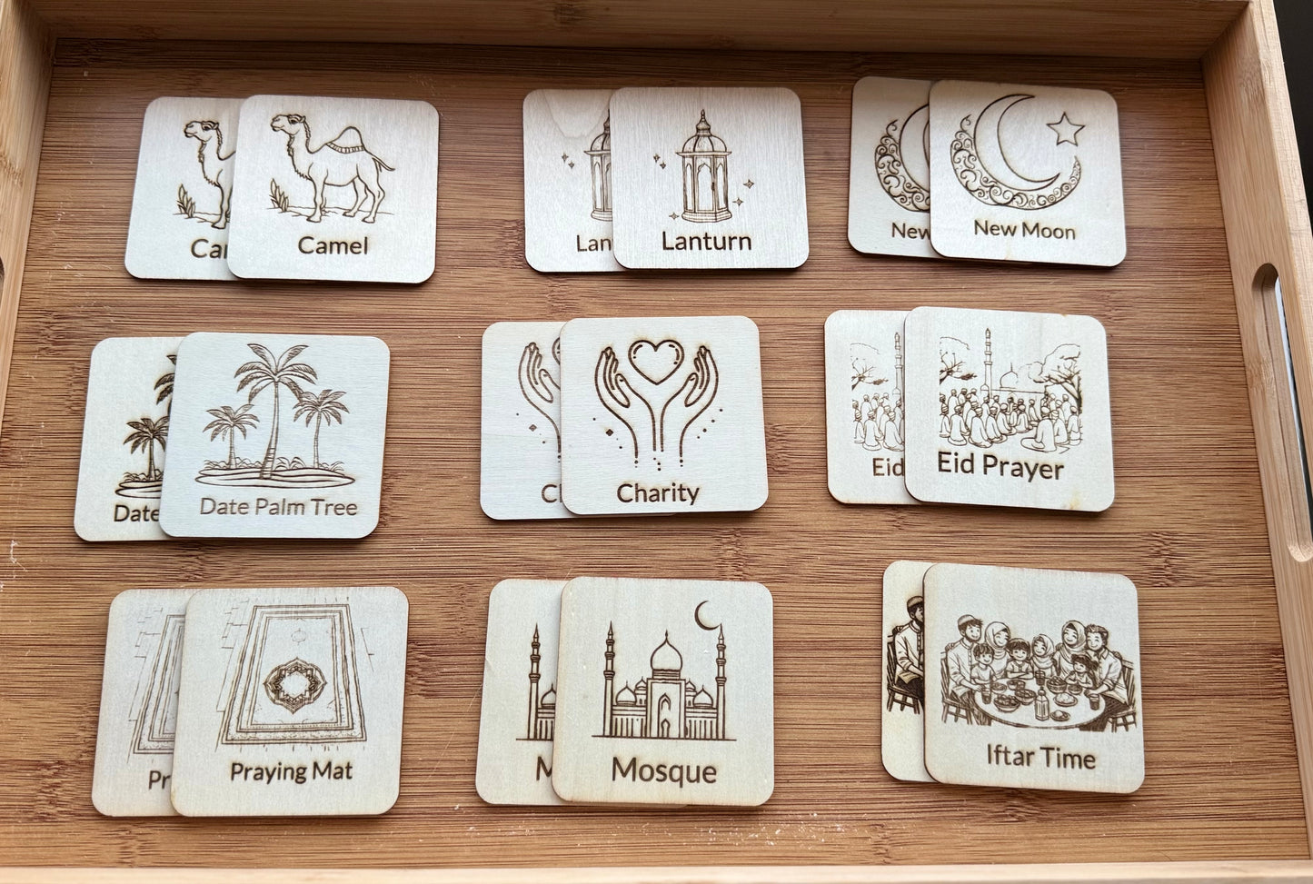 Ramadan-Themed Wooden Memory/Matching Flashcards