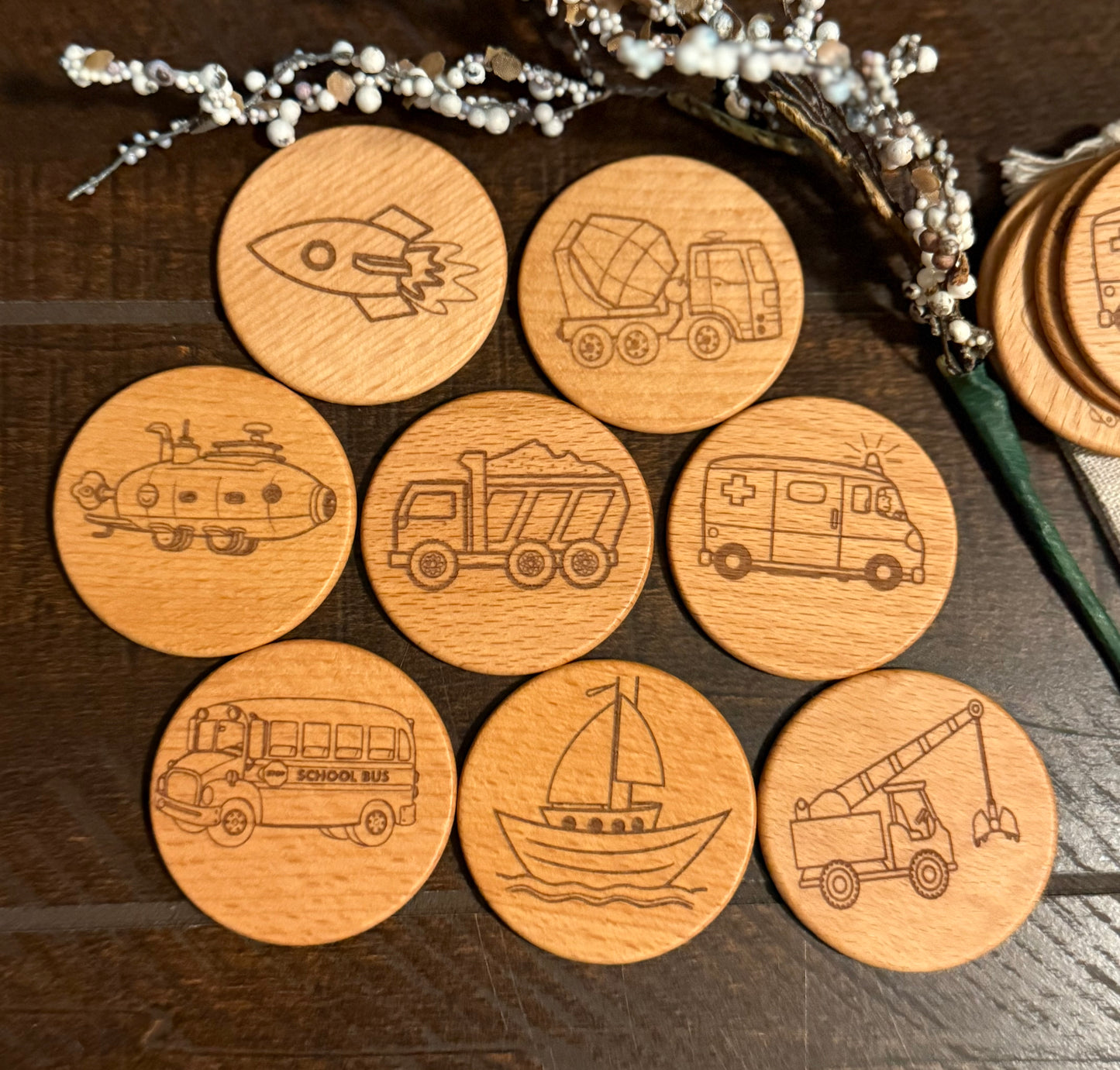 Wooden Vehicle Memory Playset |  Matching Game (24pcs)