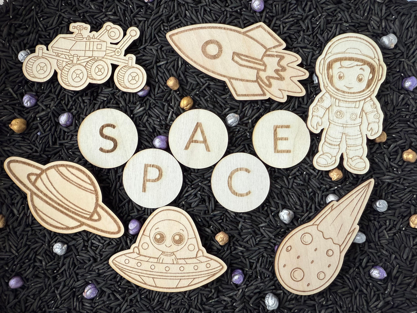 Space-Themed Wooden Sensory Play Props