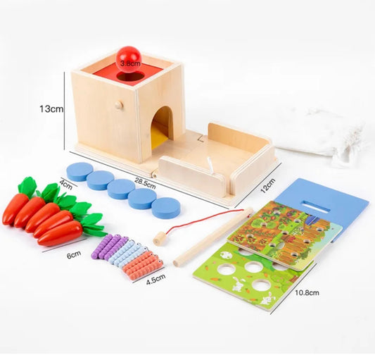 Montessori 4 in 1 permanence box, catching worm, coin box, carrot harvesting