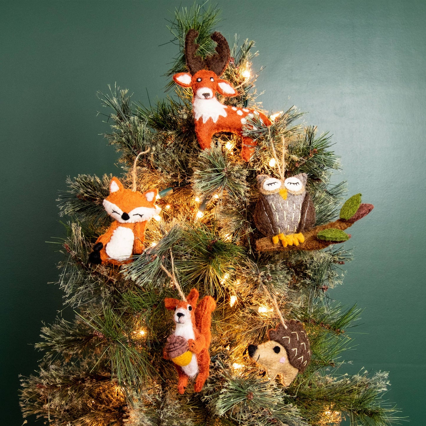 Felt Ornament Forest Animals Squirrel, Deer, Hedgehog, Fox and Owl.