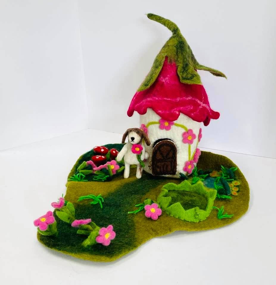 Fairy Playhouse | Play-mat or Pink Cottage for Finger Puppet