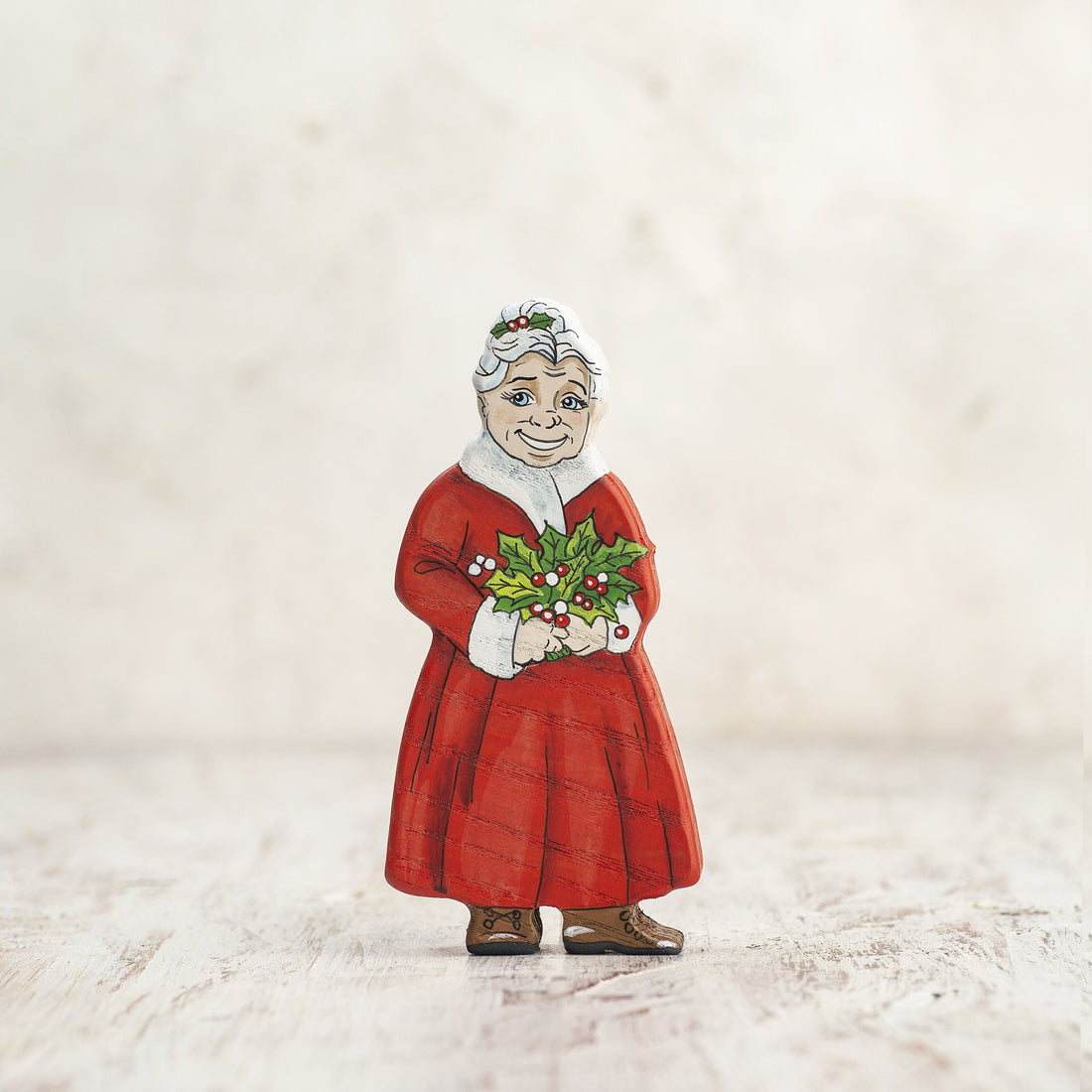 Wooden Caterpillar Mrs. Claus Figurine (European)