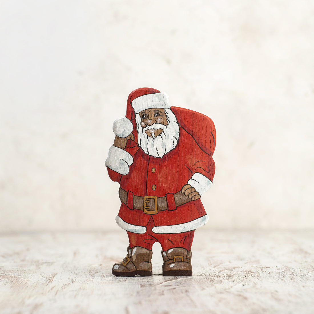 Wooden Afro-American Santa Figurine