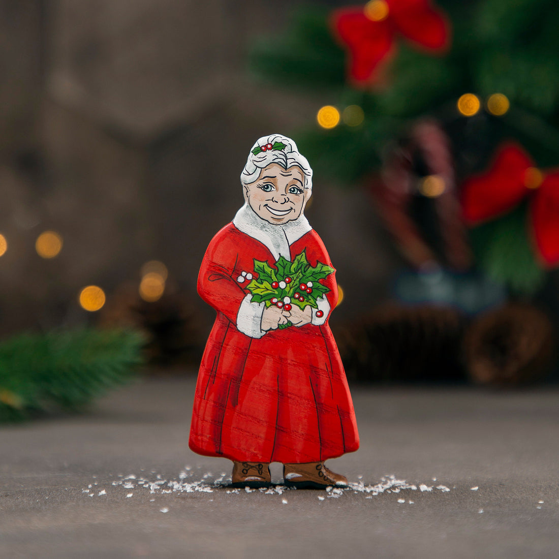 Wooden Caterpillar Mrs. Claus Figurine (European)