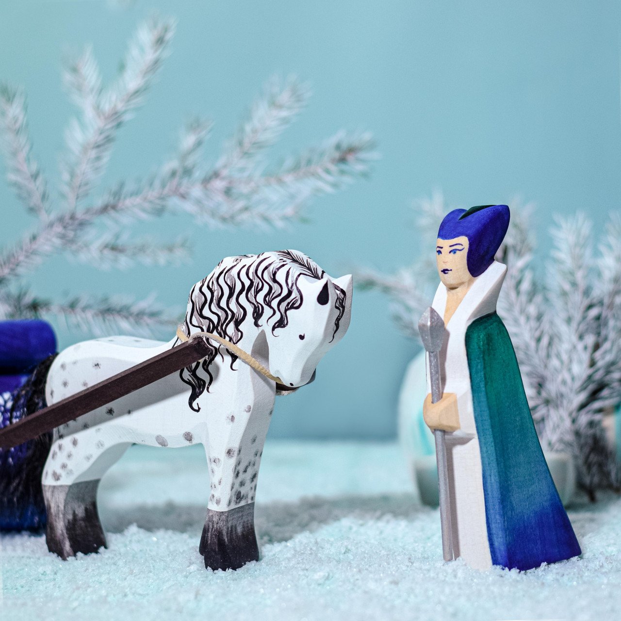 Snow Queen, Sleigh and White Horse SET